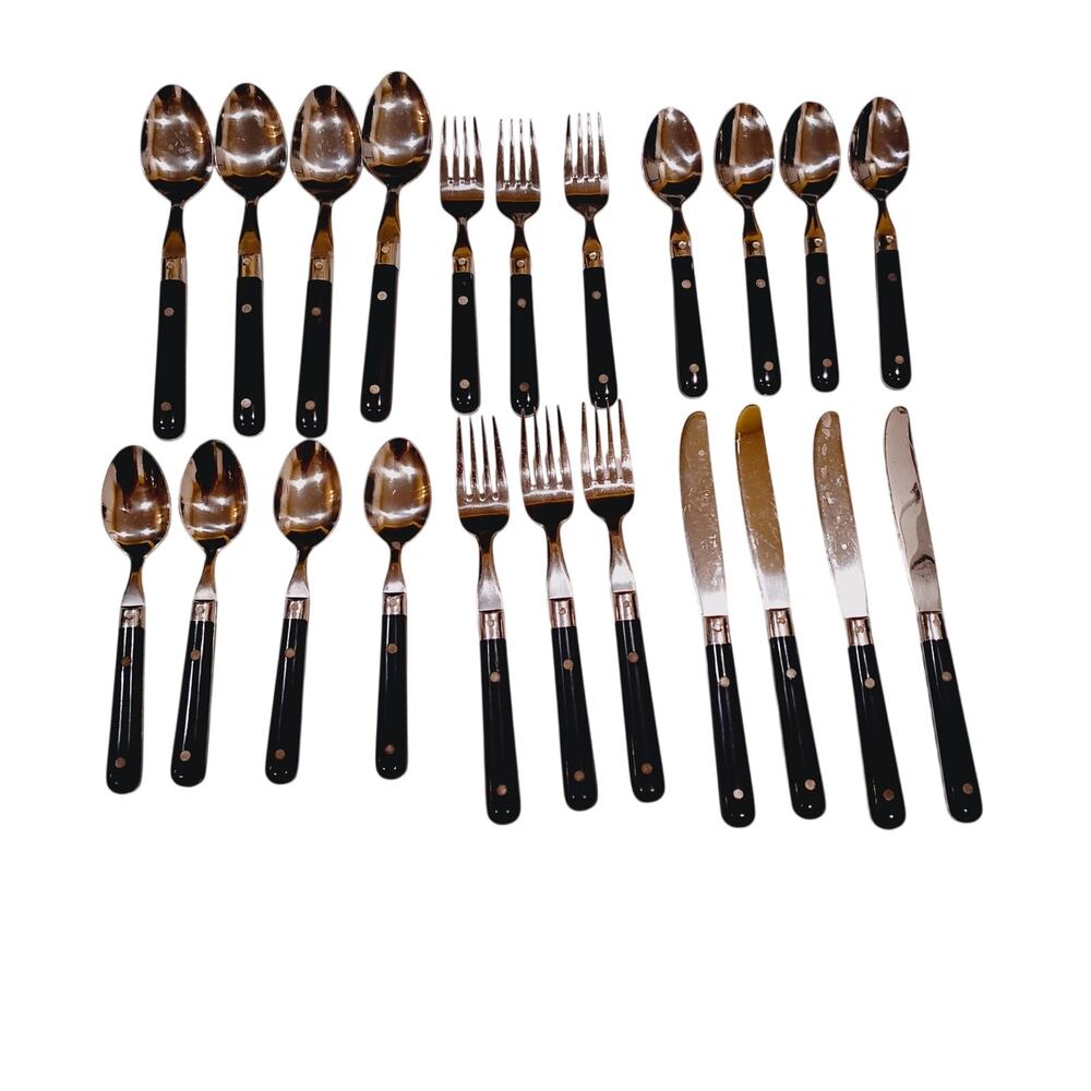 NAVY Cobalt Blue Handle Riveted Stainless Flatware Korea 22 Pieces Unbranded